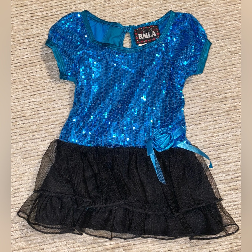 RMLA Blue Sequin Top with Black Tulle 2T
